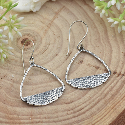 Hammered Open Triangle Dangle Earrings – 925 Sterling Silver