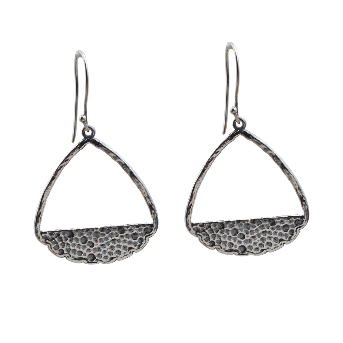 Hammered Open Triangle Dangle Earrings – 925 Sterling Silver