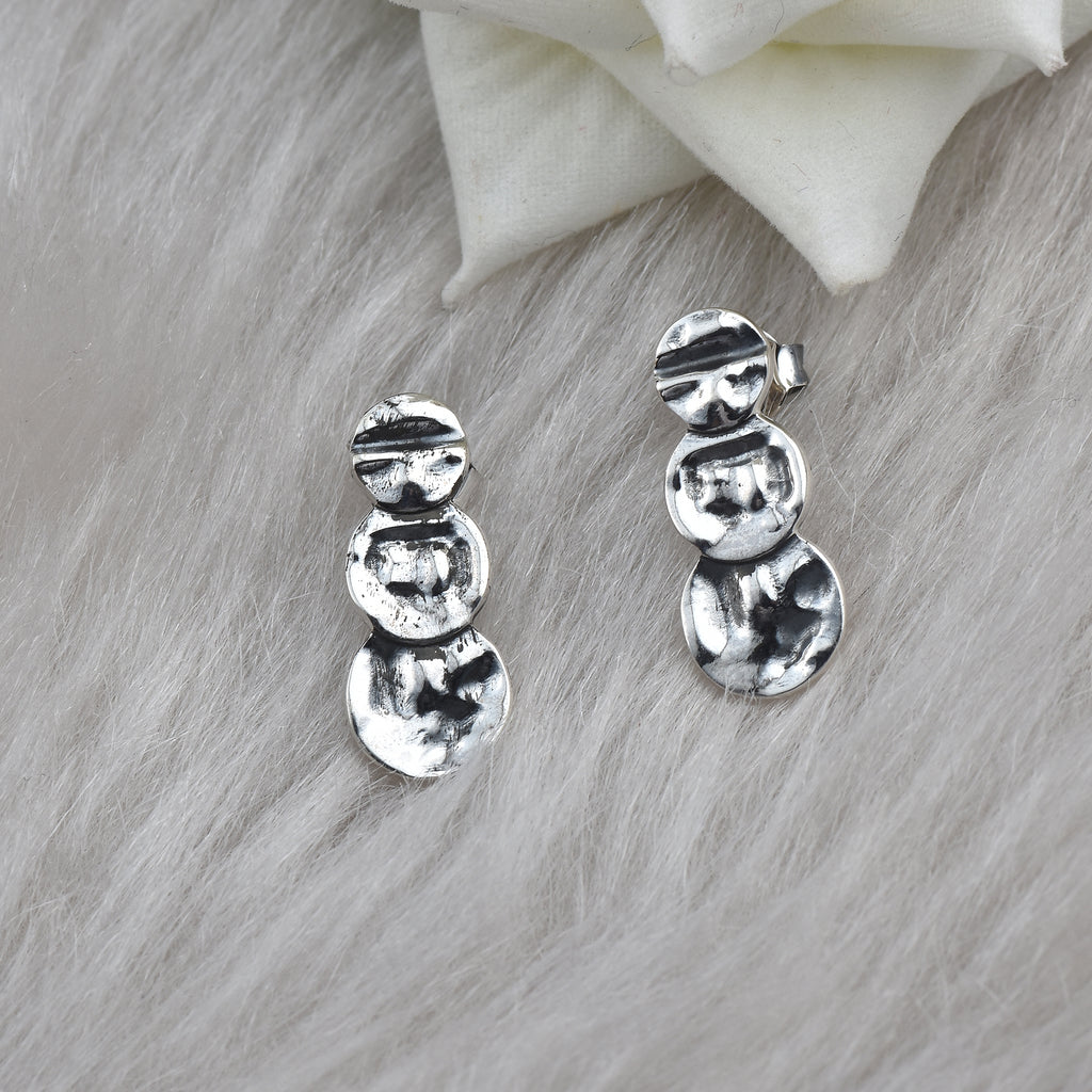 Hammered Modern Textured Statement Stud Earrings 925 Sterling Silver