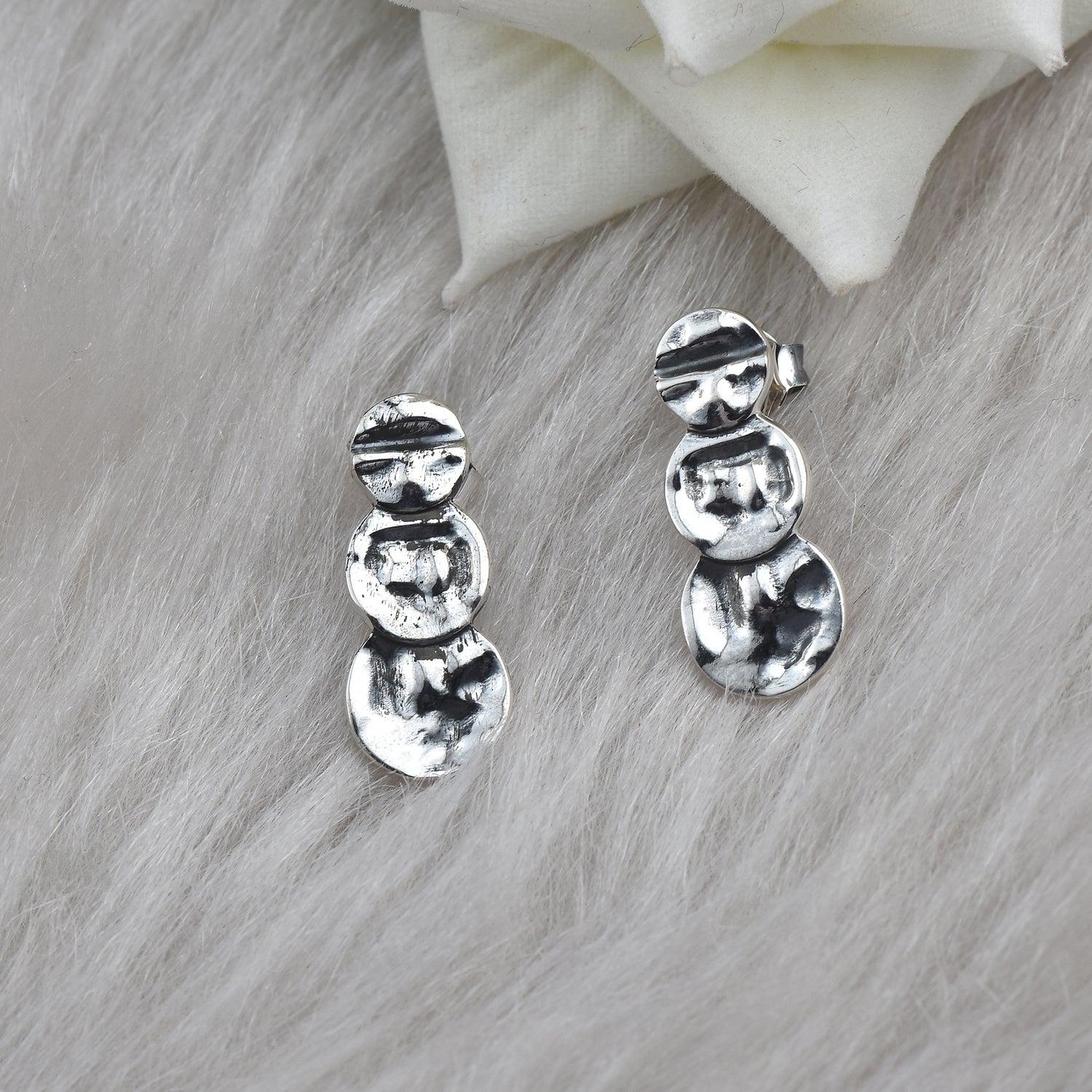 Hammered Modern Textured Statement Stud Earrings 925 Sterling Silver