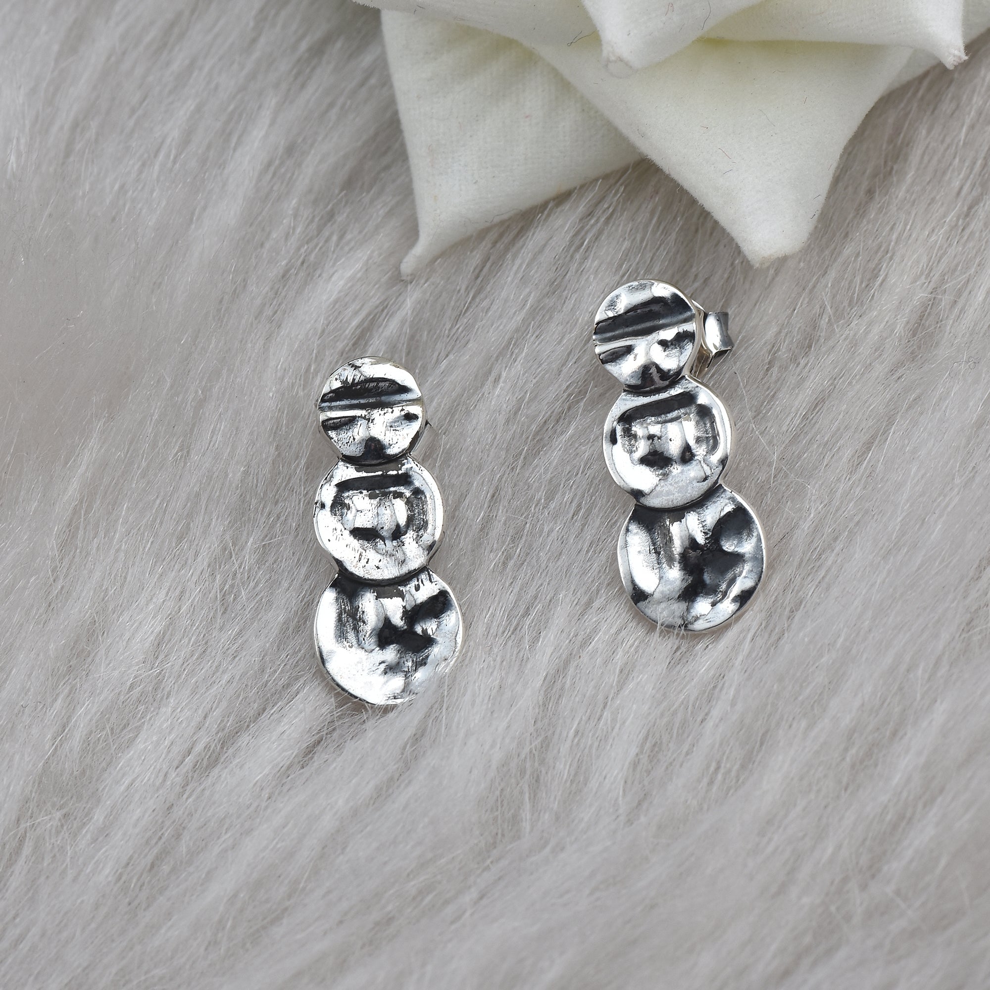 Hammered Modern Textured Statement Stud Earrings 925 Sterling Silver