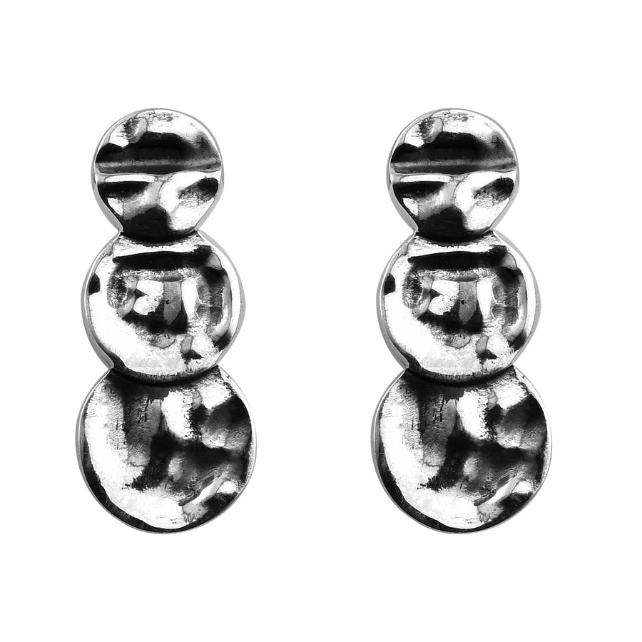Triple Hammered Disc Drop Earrings – 925 Sterling Silver