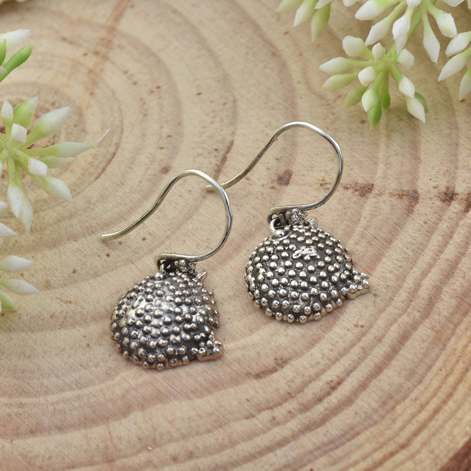 Handmade Ocean-Inspired Textured Puffer Fish Dangle Earrings 925 Sterling Silver