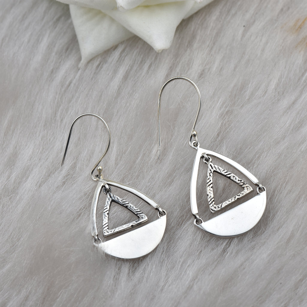 Geometric Triangle Teardrop Dangle Earrings 925 Sterling Silver
