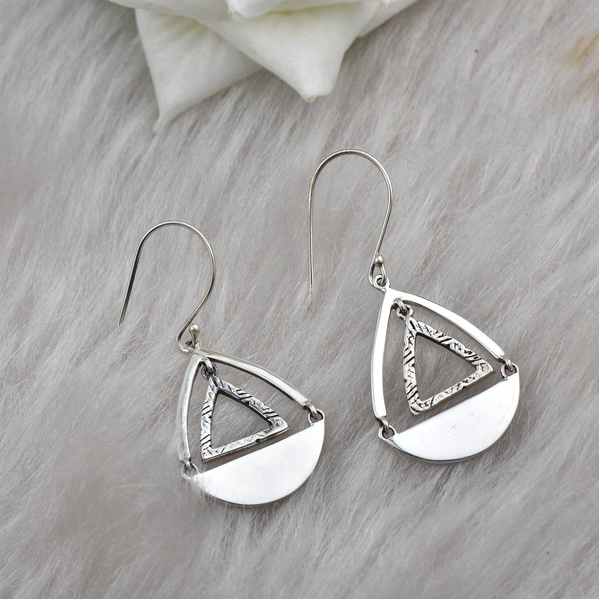 Geometric Triangle Teardrop Dangle Earrings – 925 Sterling Silver
