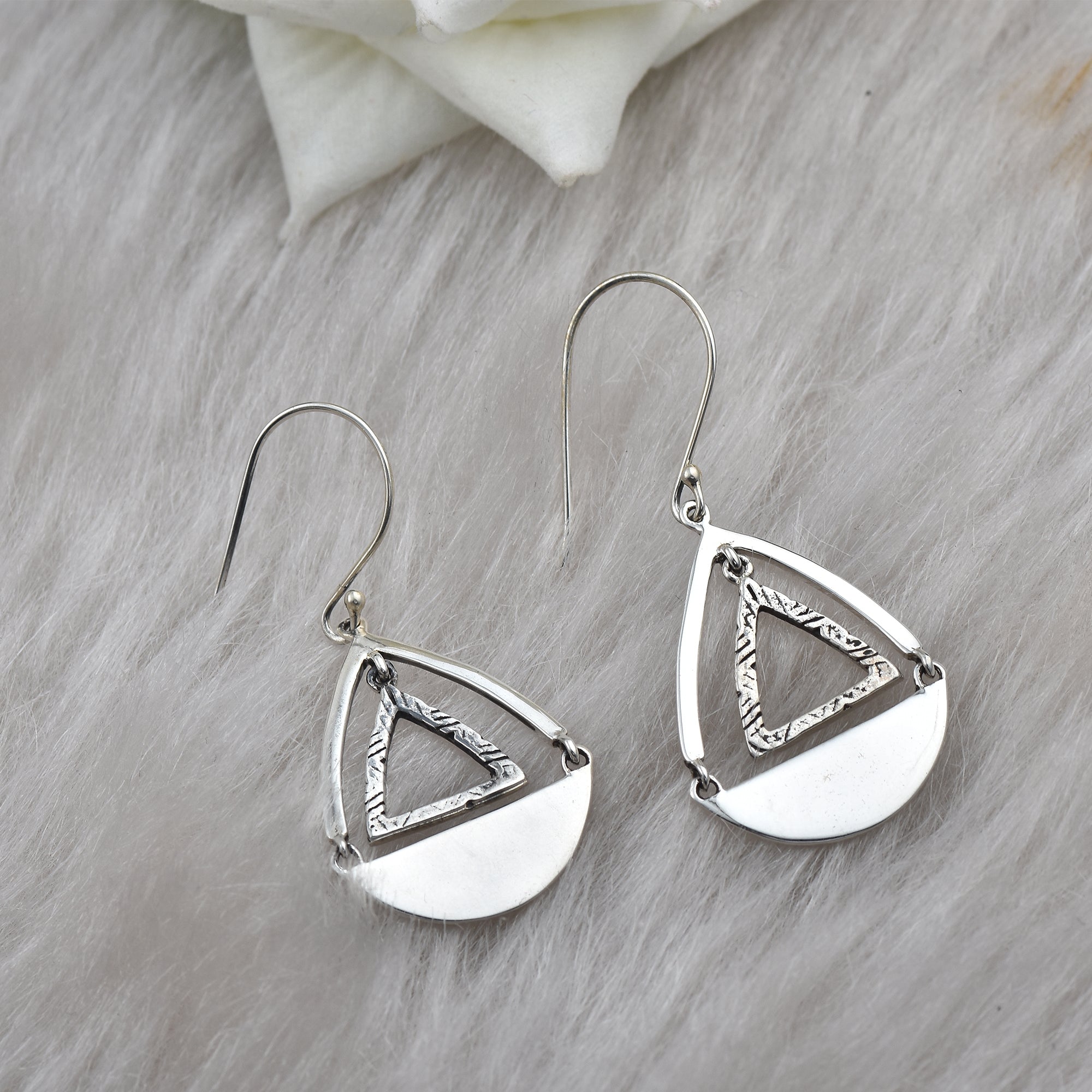 Geometric Triangle Teardrop Dangle Earrings 925 Sterling Silver