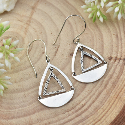 Geometric Triangle Teardrop Dangle Earrings – 925 Sterling Silver