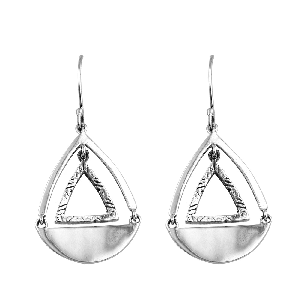 Geometric Triangle Teardrop Dangle Earrings 925 Sterling Silver