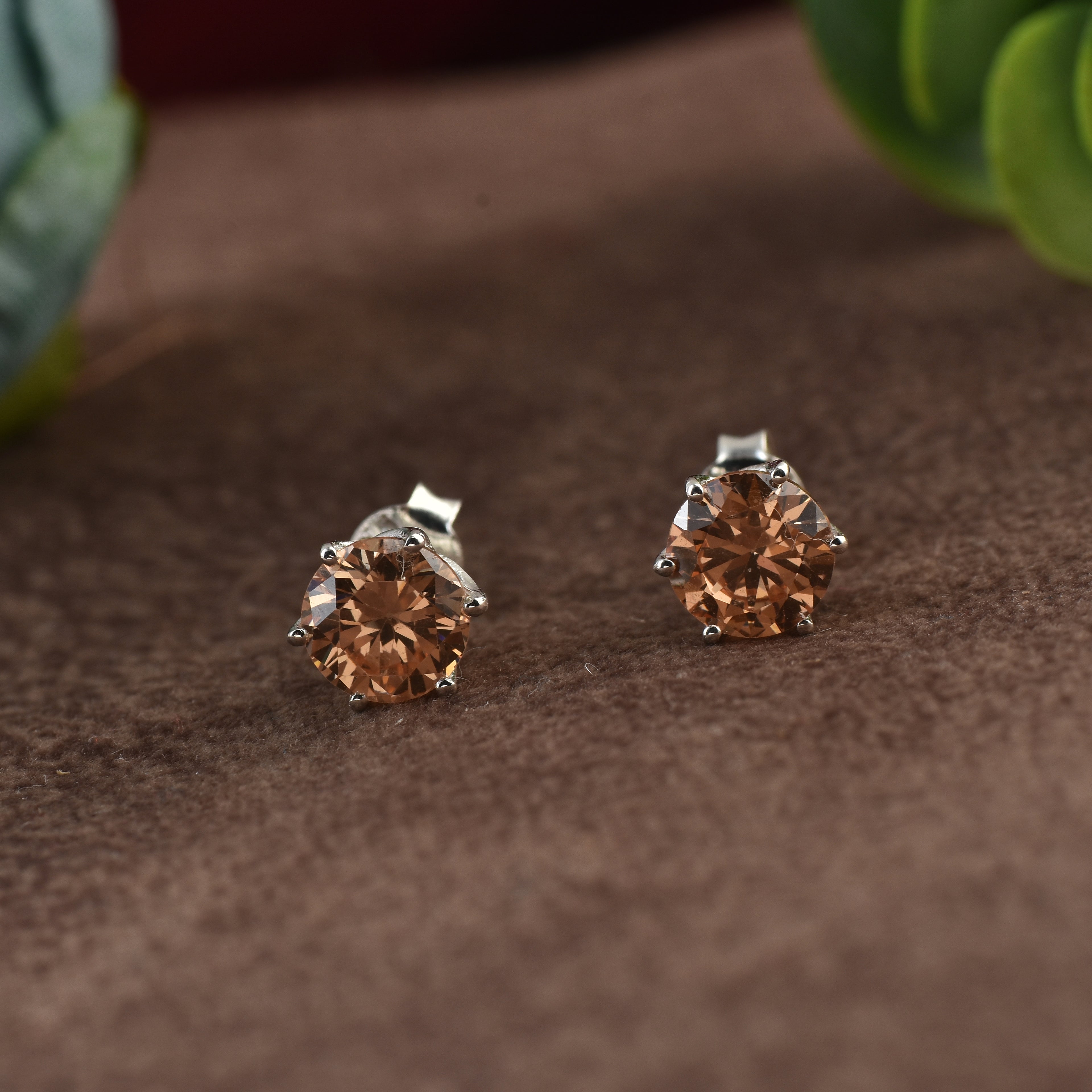 5mm Round Citrine Stud Earrings 925 Sterling Silver