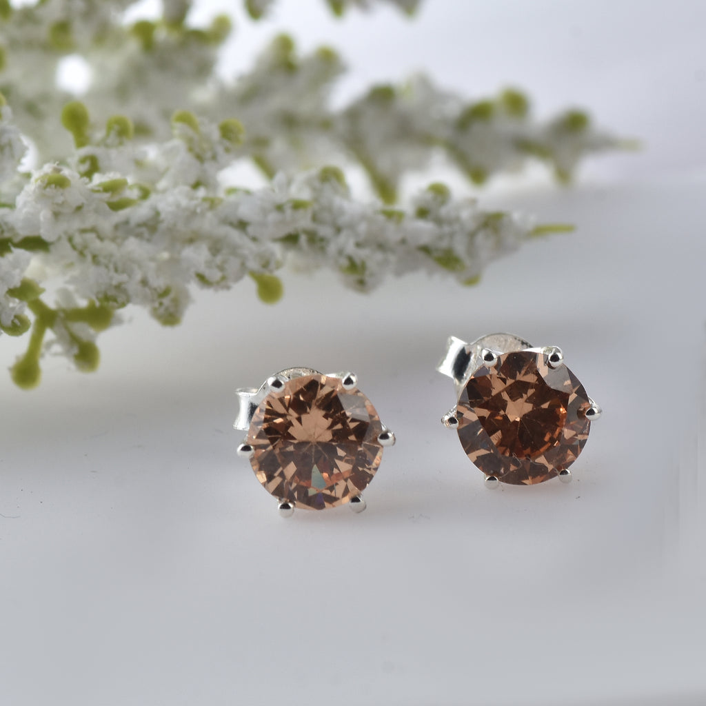 5mm Round Citrine Stud Earrings 925 Sterling Silver