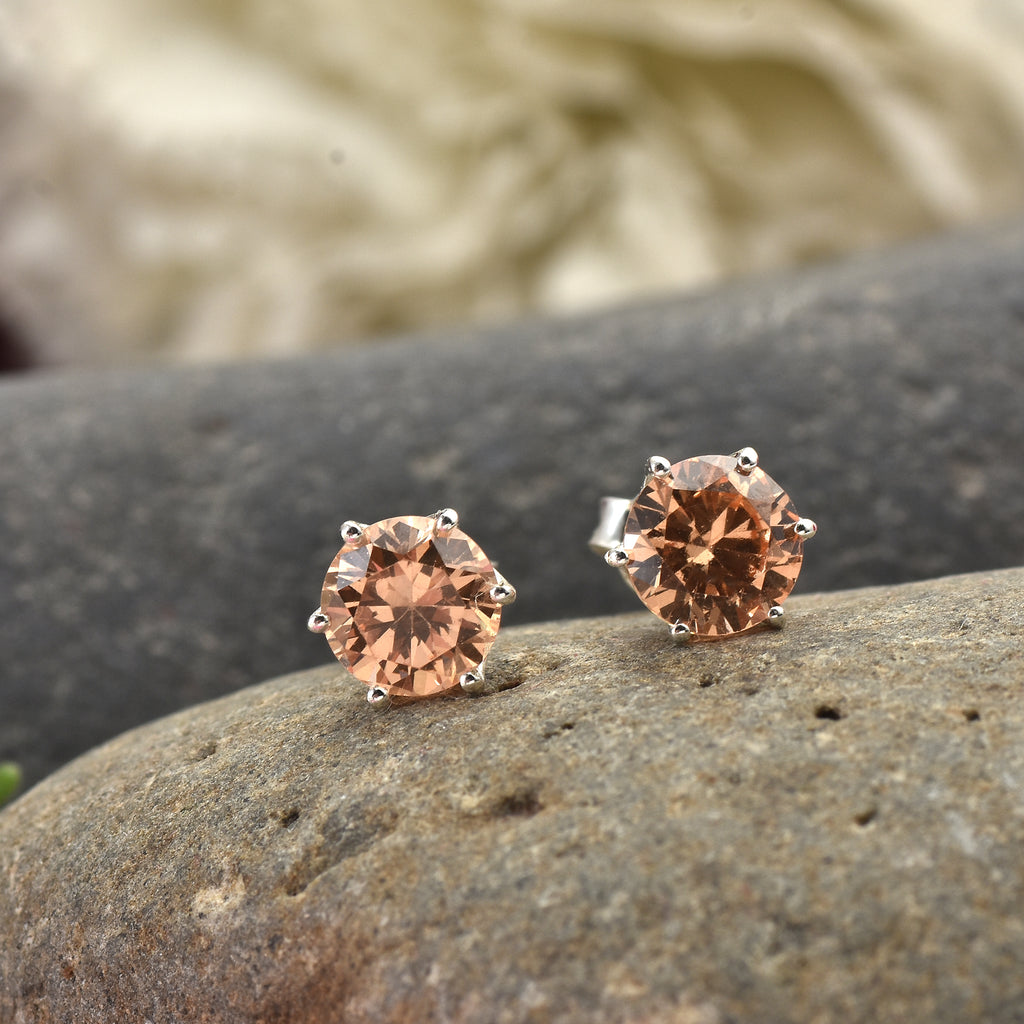 5mm Round Citrine Stud Earrings 925 Sterling Silver