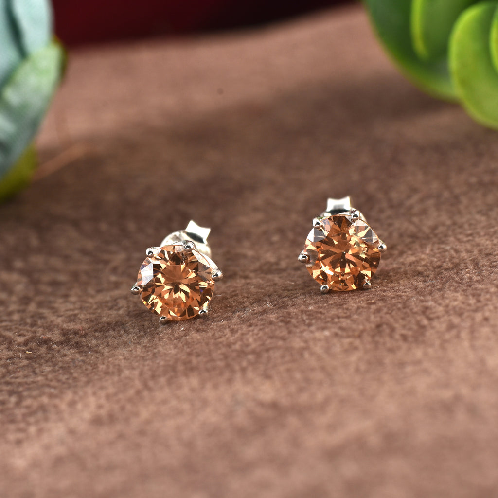 5mm Round Citrine Stud Earrings 925 Sterling Silver