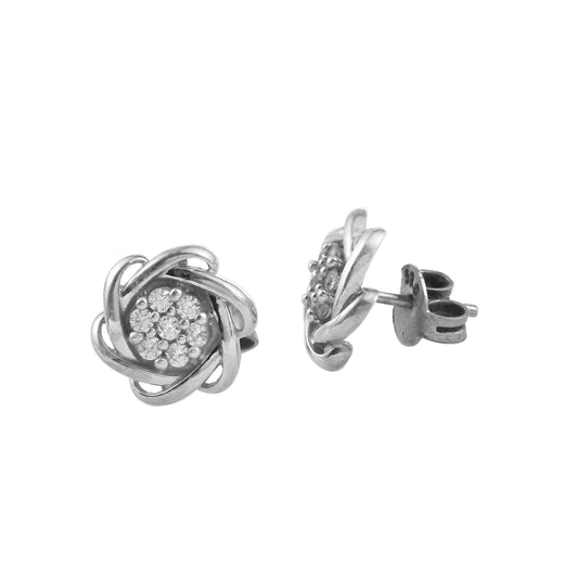 White CZ Floral Knot Stud Earrings – 925 Sterling Silver