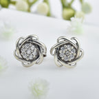 White Stone Floral Knot Stud Earrings 925 Sterling Silver