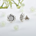 White Stone Floral Knot Stud Earrings 925 Sterling Silver