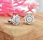 White Stone Floral Knot Stud Earrings 925 Sterling Silver