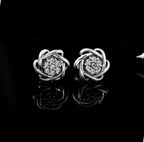 White Stone Floral Knot Stud Earrings 925 Sterling Silver