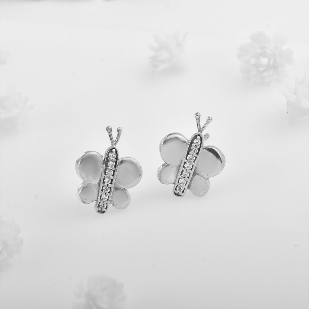 925 Sterling Silver Butterfly Stud Earrings with CZ Accents
