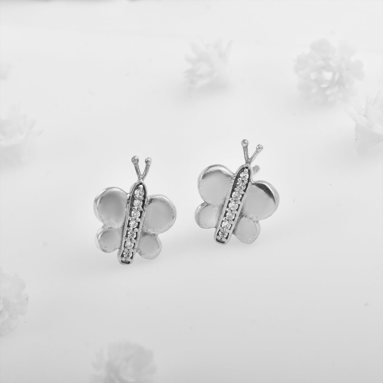 925 Sterling Silver Butterfly Stud Earrings with CZ Accents