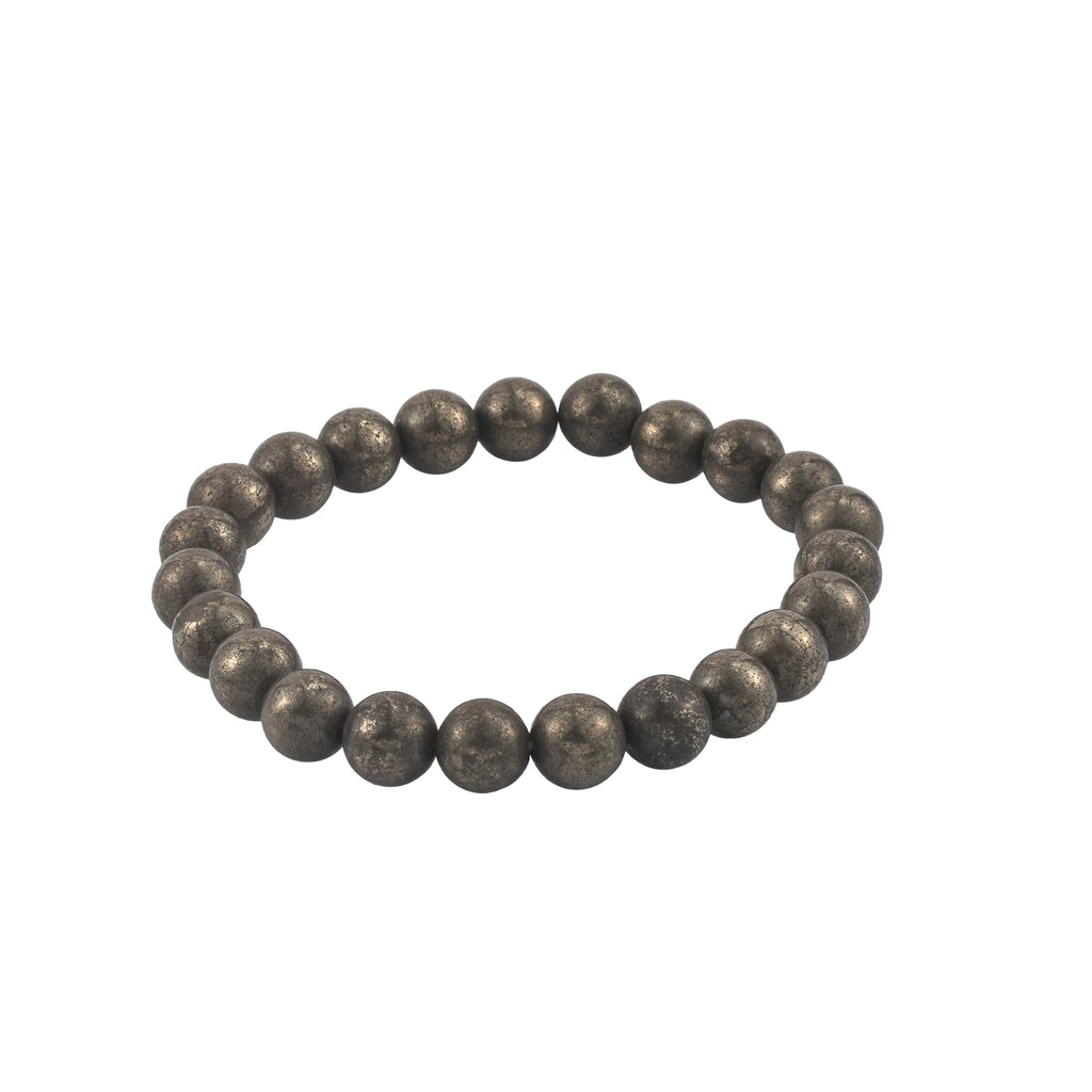 Natural Pyrite Beaded Stretch Bracelet | Raw Metallic Stone Bracelet for Men & Women