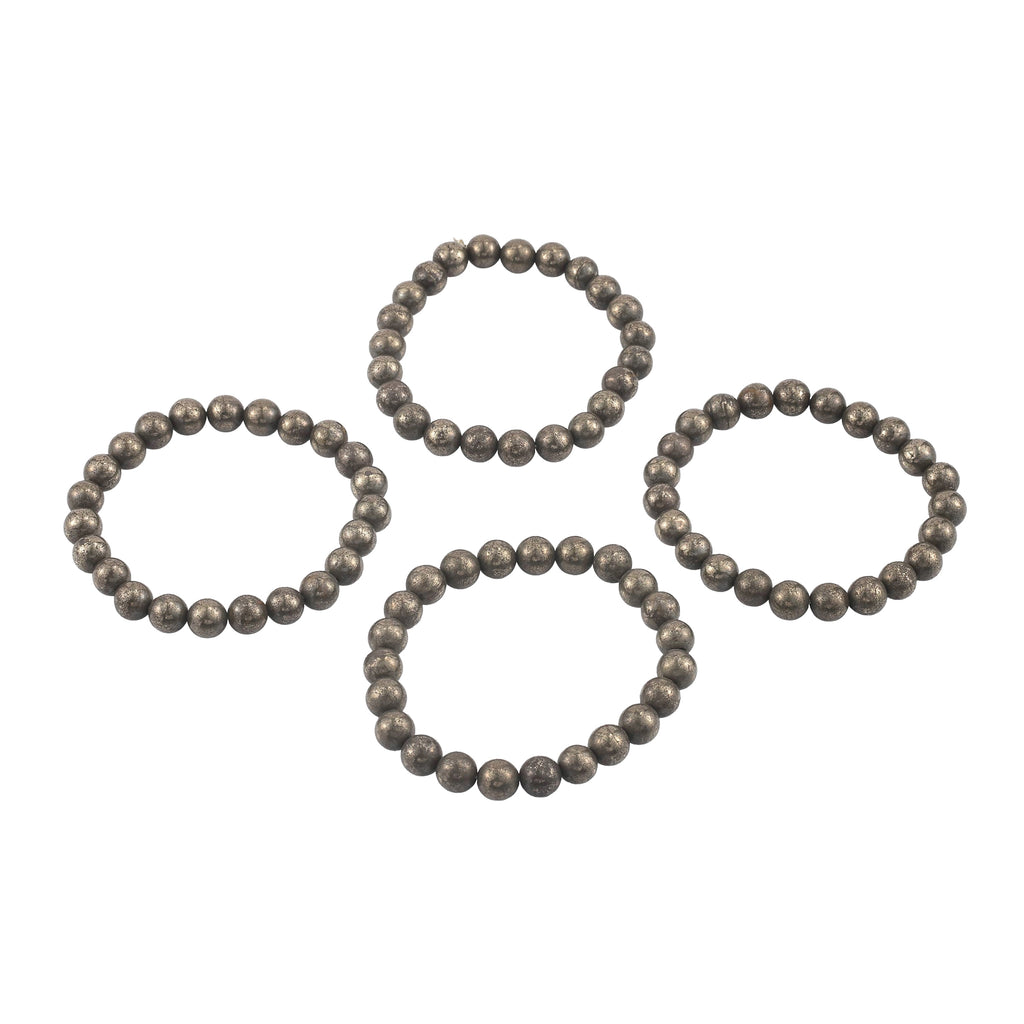 Natural Pyrite Beaded Stretch Bracelet | Raw Metallic Stone Bracelet for Men & Women