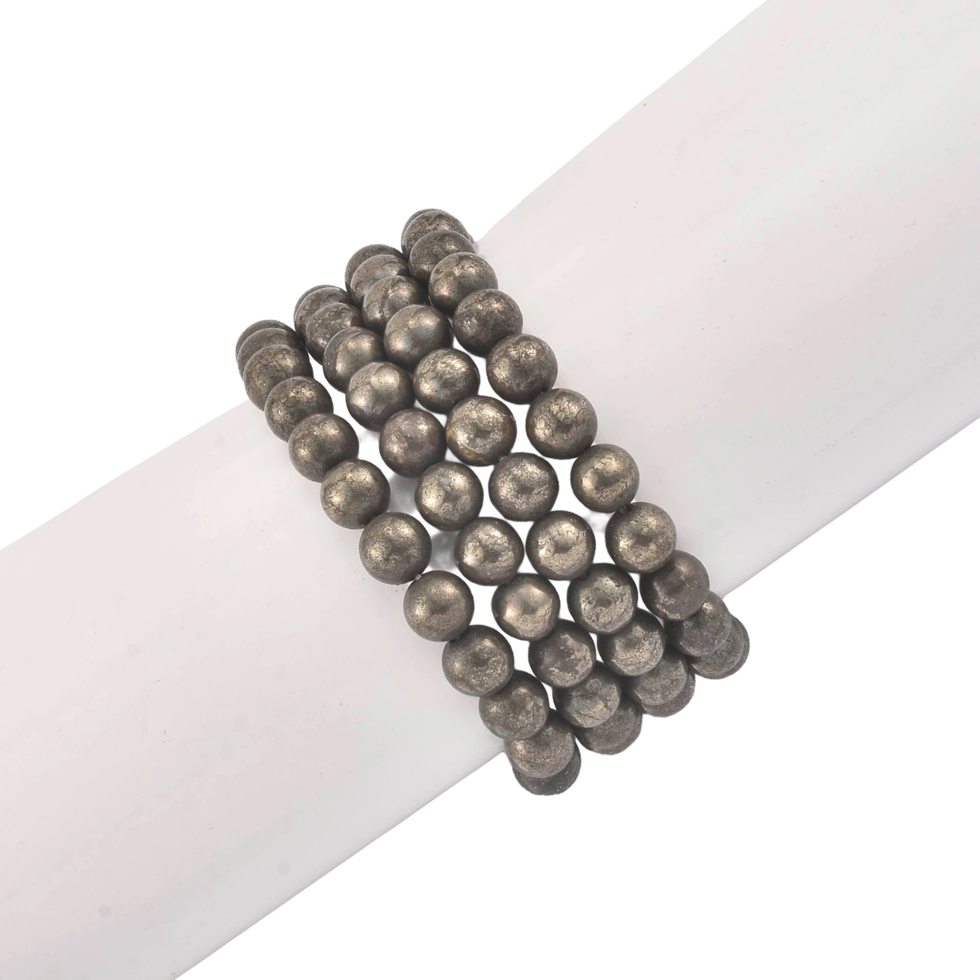 Natural Pyrite Beaded Stretch Bracelet | Raw Metallic Stone Bracelet for Men & Women