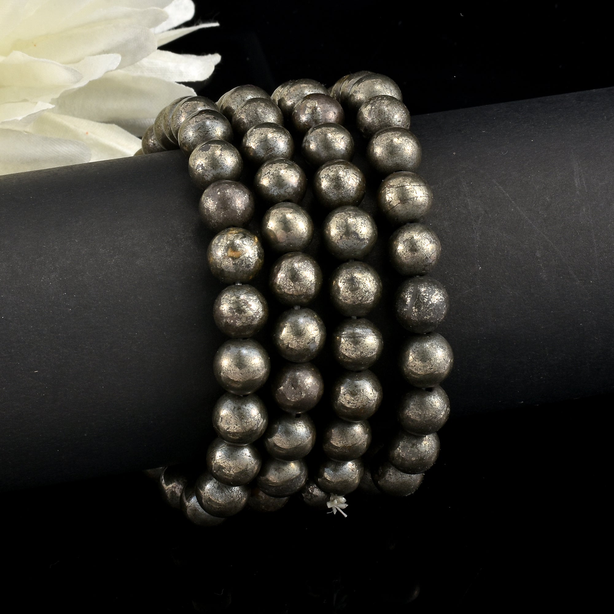 Natural Pyrite Beaded Stretch Bracelet | Raw Metallic Stone Bracelet for Men & Women