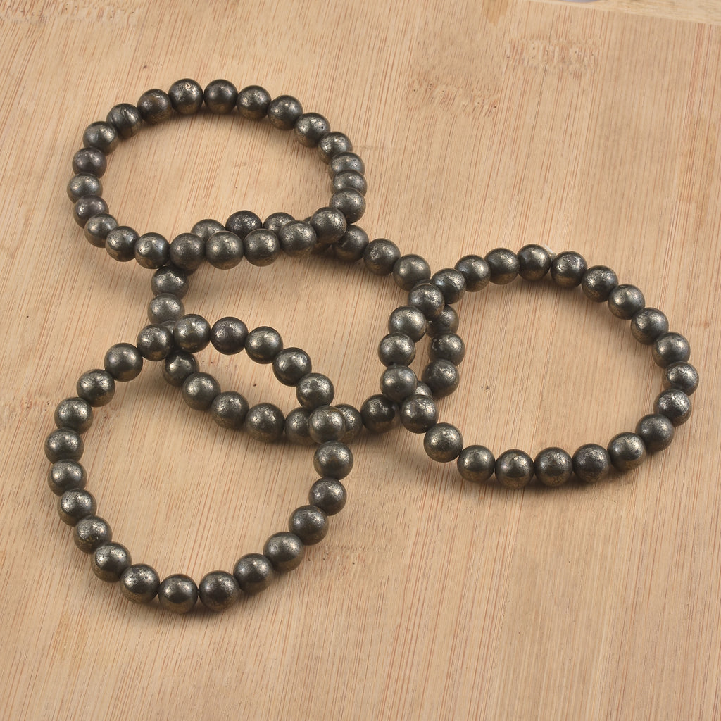 Natural Pyrite Beaded Stretch Bracelet | Raw Metallic Stone Bracelet for Men & Women