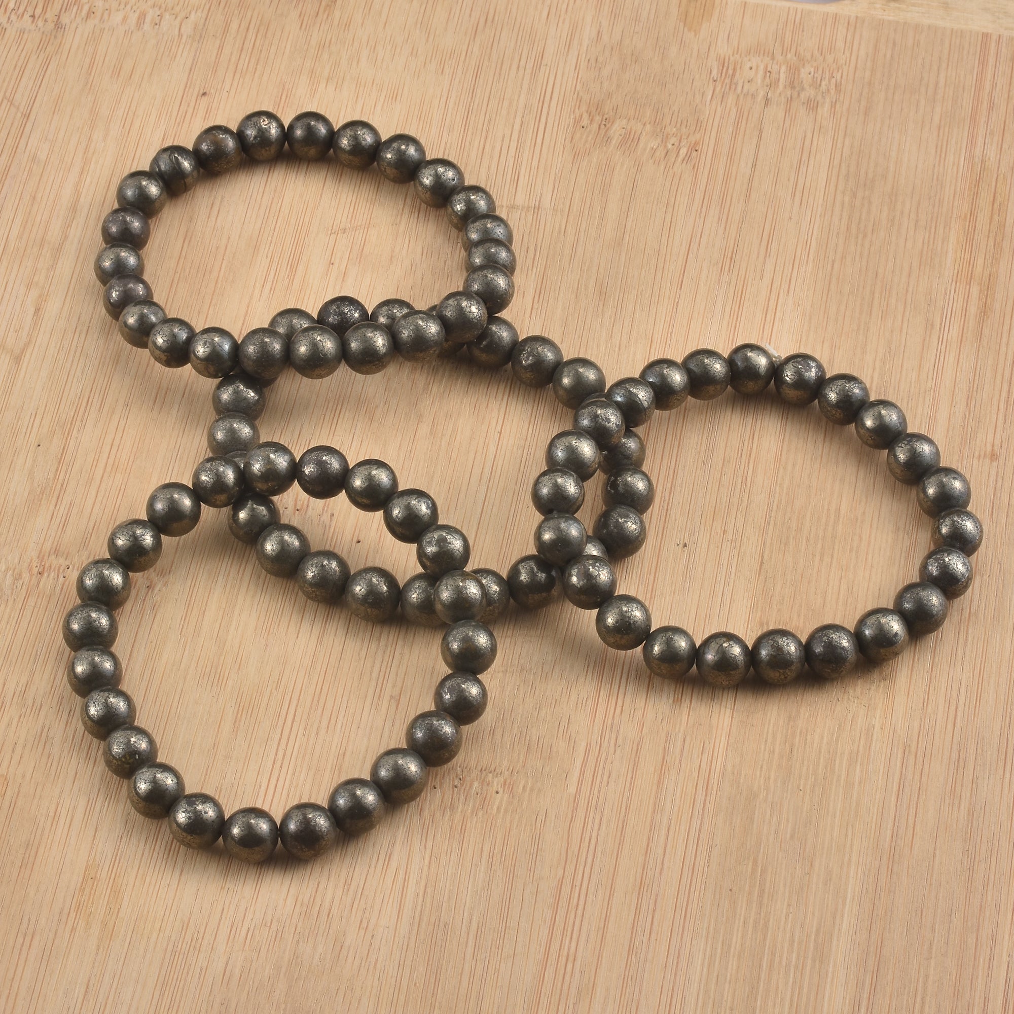 Natural Pyrite Beaded Stretch Bracelet | Raw Metallic Stone Bracelet for Men & Women