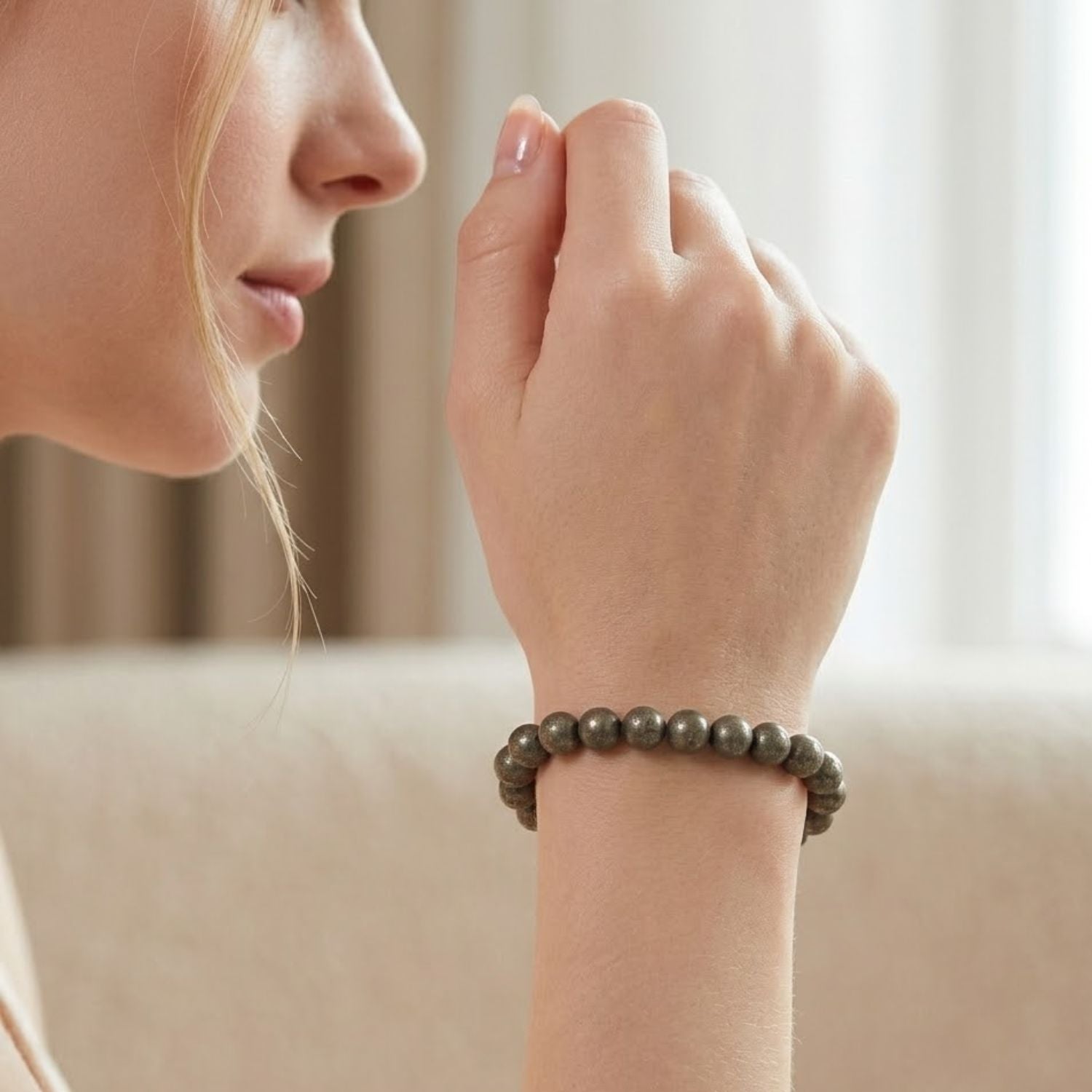 Natural Pyrite Beaded Stretch Bracelet | Raw Metallic Stone Bracelet for Men & Women