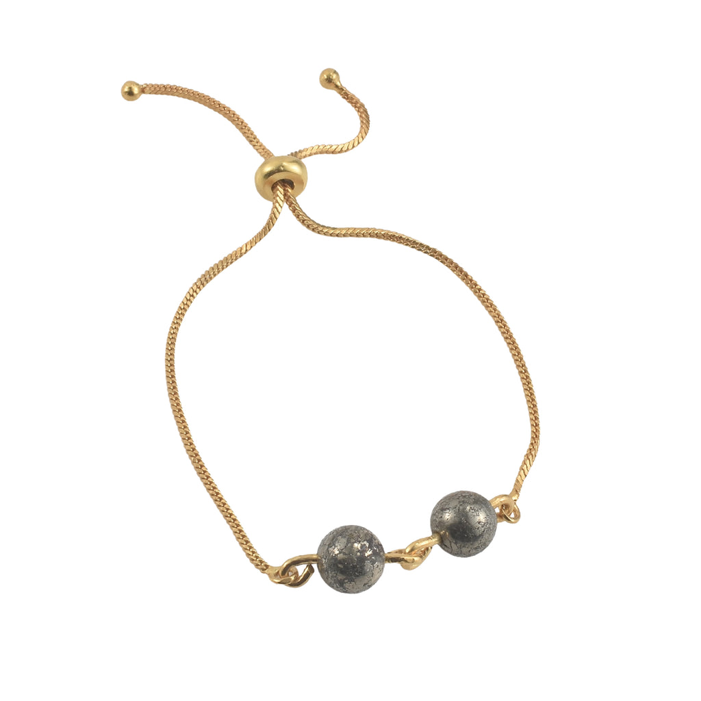 925 Sterling Silver Gold Plated Adjustable Pyrite Slider Bracelet