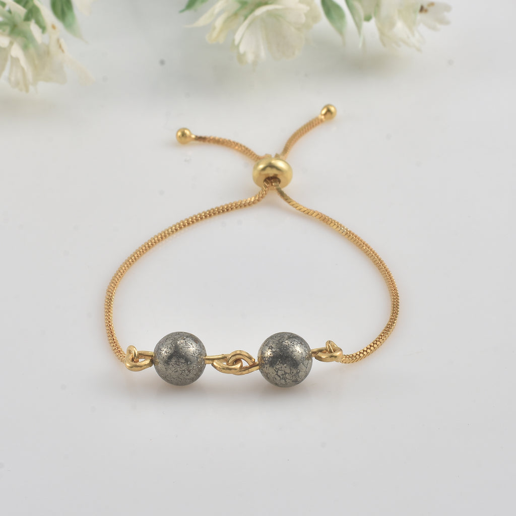 925 Sterling Silver Gold Plated Adjustable Pyrite Slider Bracelet