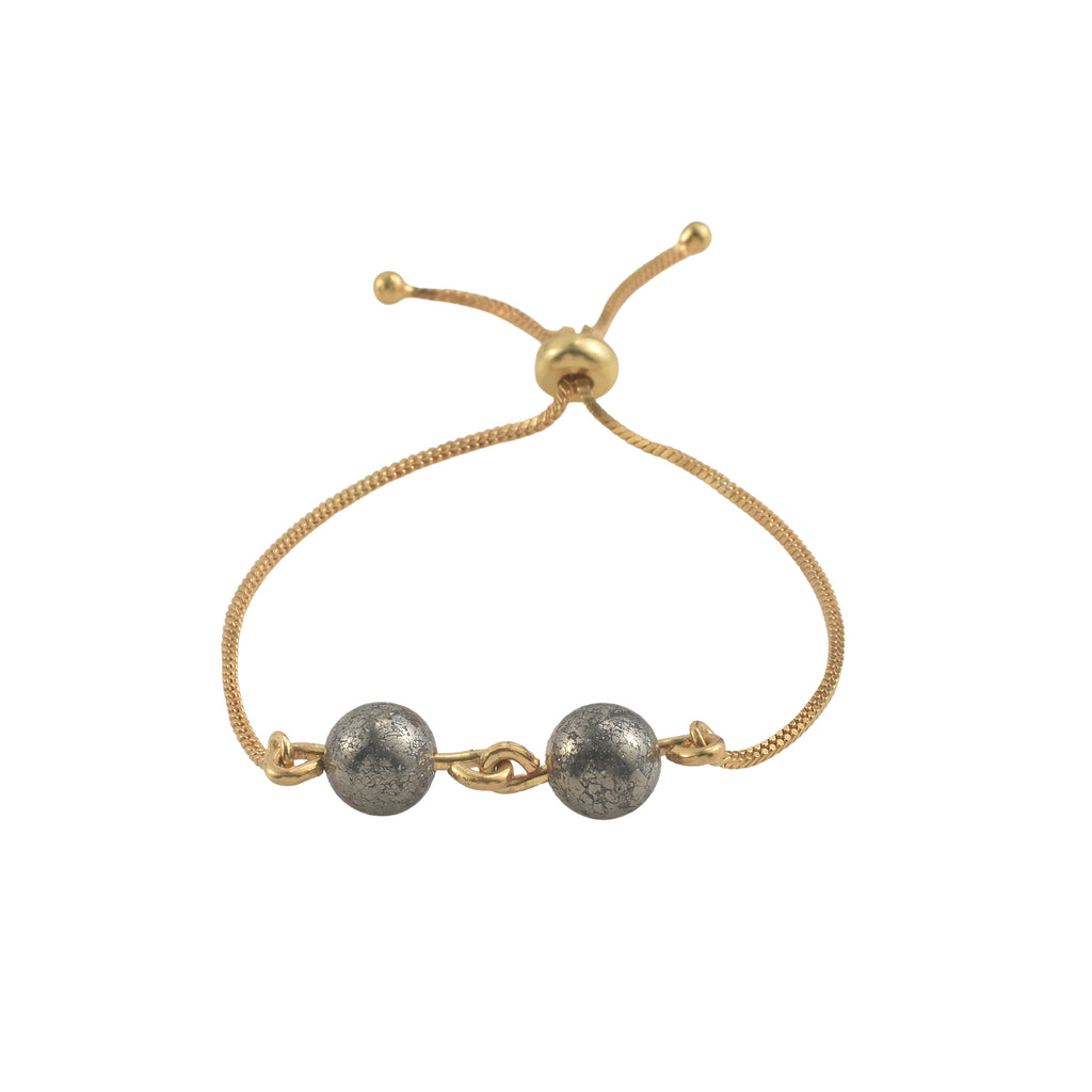 925 Sterling Silver Gold Plated Adjustable Pyrite Slider Bracelet