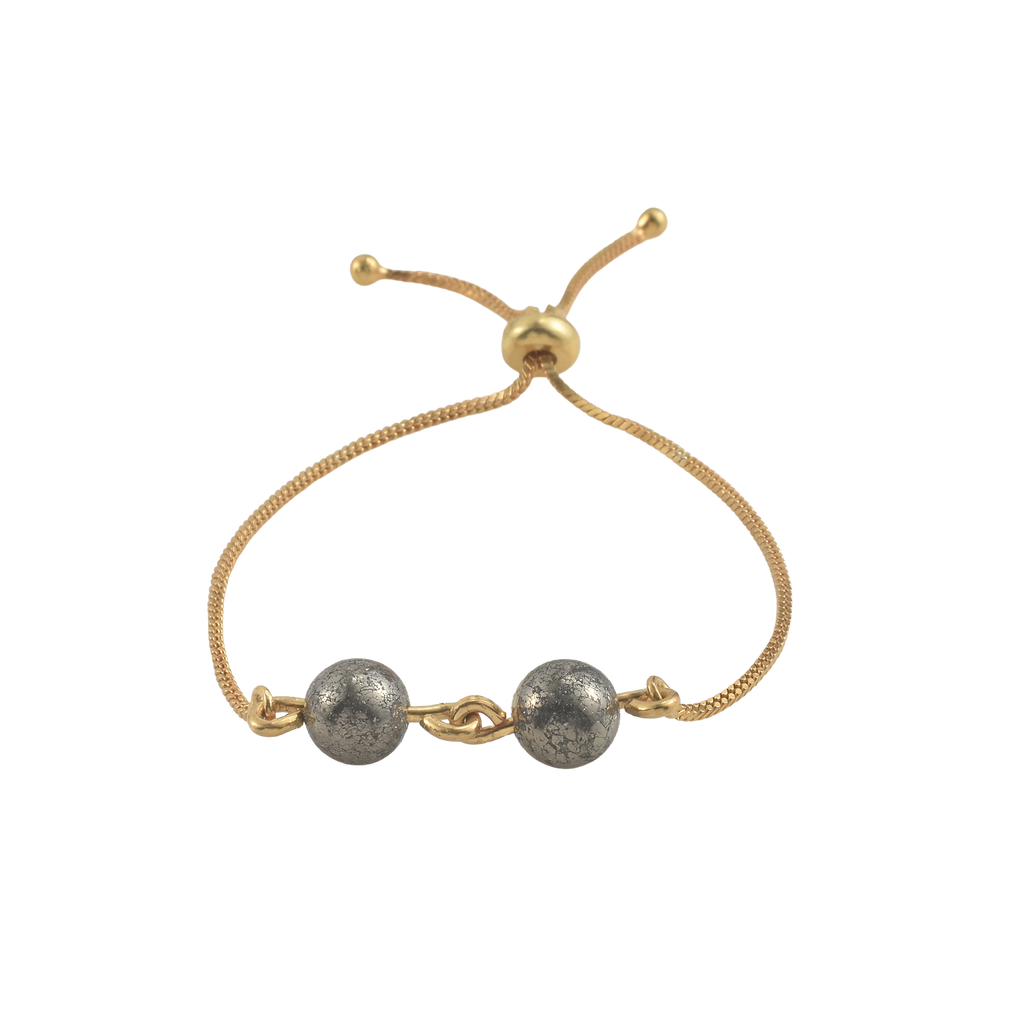 925 Sterling Silver Gold Plated Adjustable Pyrite Slider Bracelet