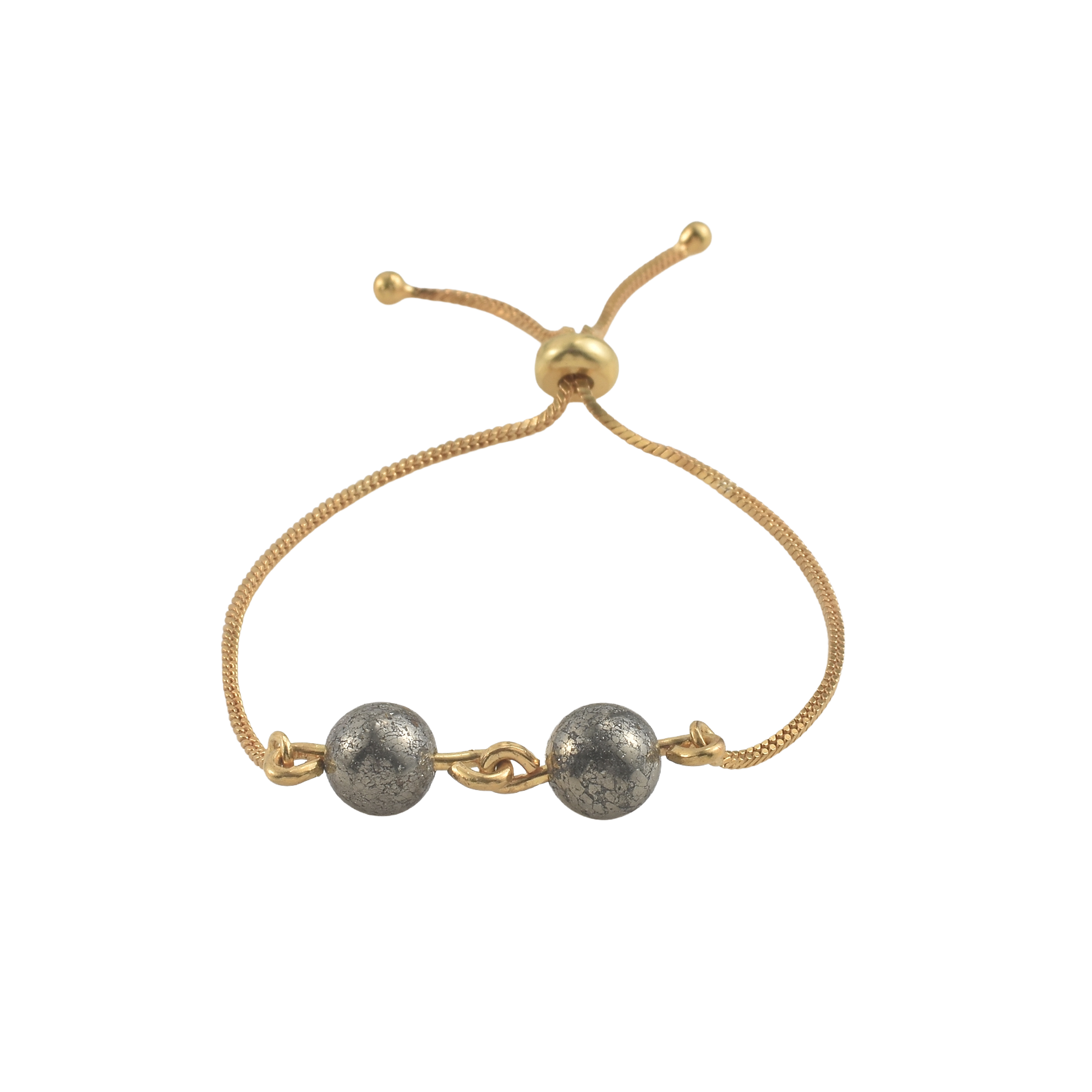 925 Sterling Silver Gold Plated Adjustable Pyrite Slider Bracelet