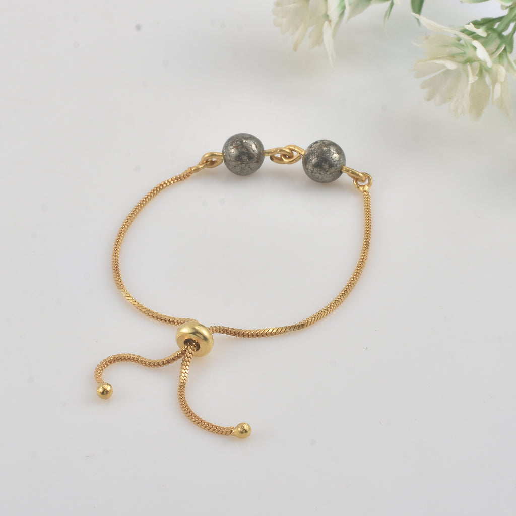 925 Sterling Silver Gold Plated Adjustable Pyrite Slider Bracelet