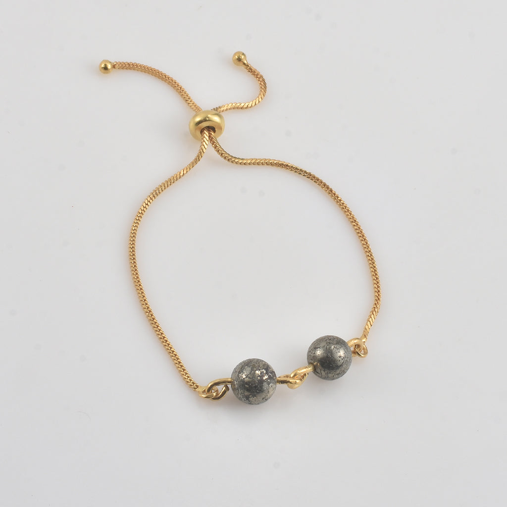 925 Sterling Silver Gold Plated Adjustable Pyrite Slider Bracelet