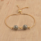 925 Sterling Silver Gold Plated Adjustable Pyrite Slider Bracelet