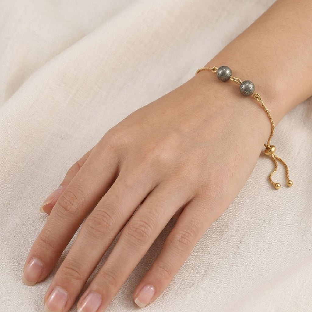 925 Sterling Silver Gold Plated Adjustable Pyrite Slider Bracelet