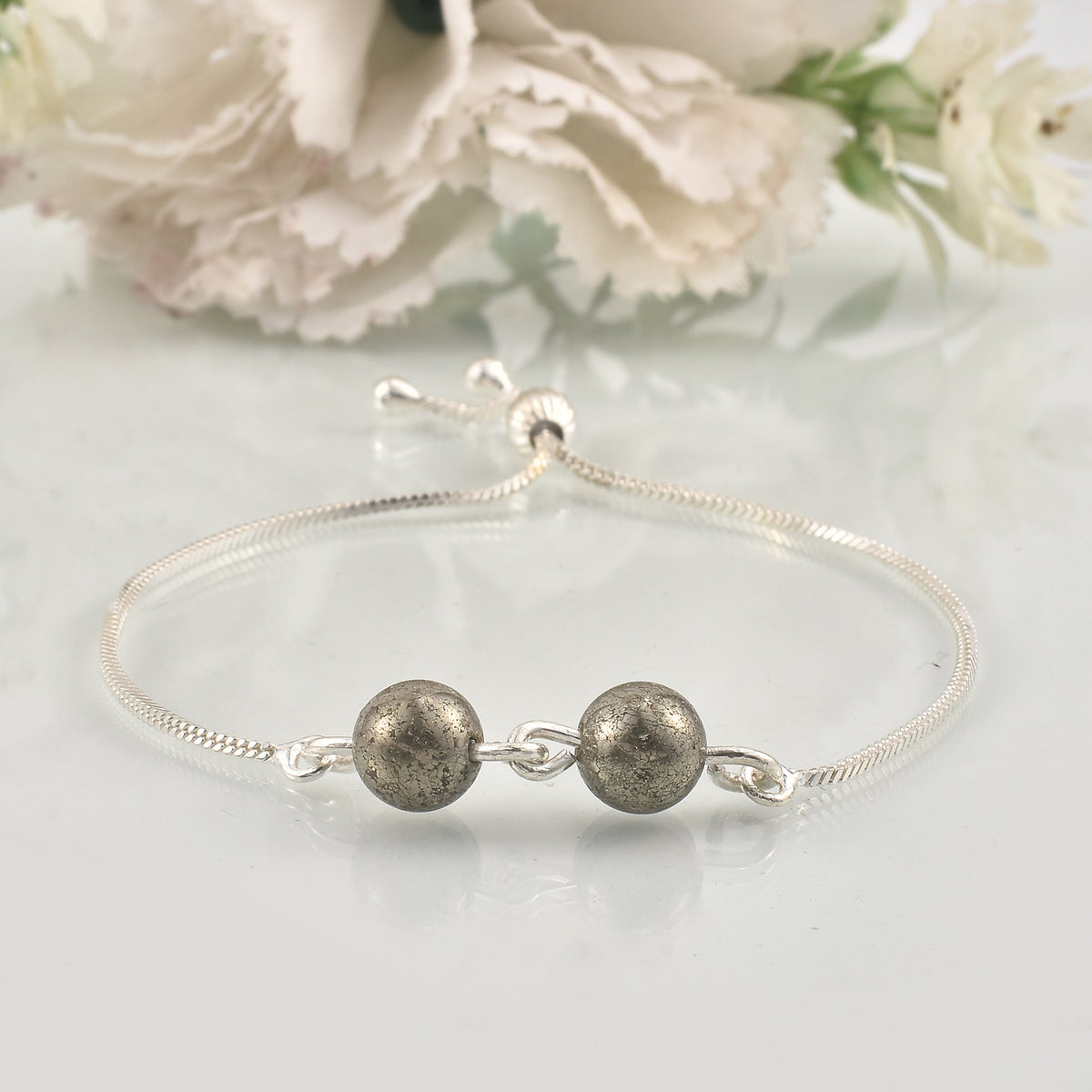 Adjustable Slider Demifine Bracelet with Dual Textured Beads – Silver Finish
