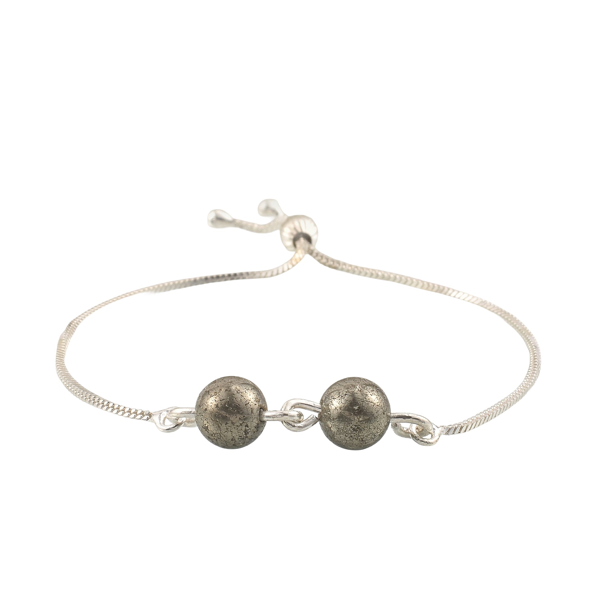 925 Sterling Silver Adjustable Pyrite Slider Bracelet