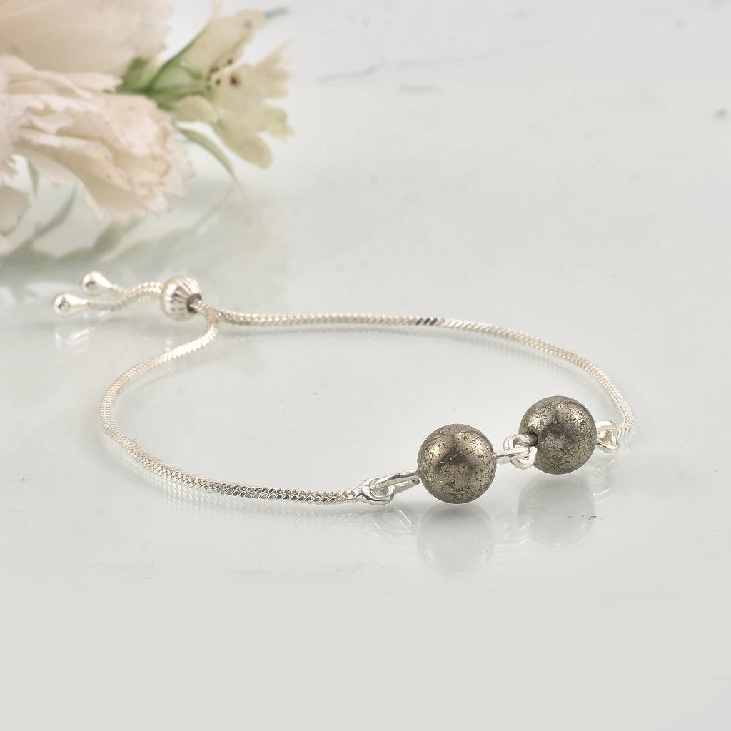 925 Sterling Silver Adjustable Pyrite Slider Bracelet