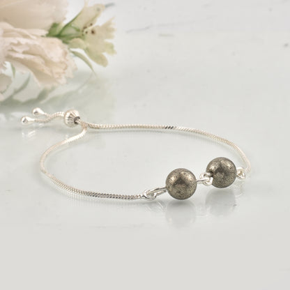 Adjustable Slider Demifine Bracelet with Dual Textured Beads – Silver Finish