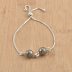 925 Sterling Silver Adjustable Pyrite Slider Bracelet