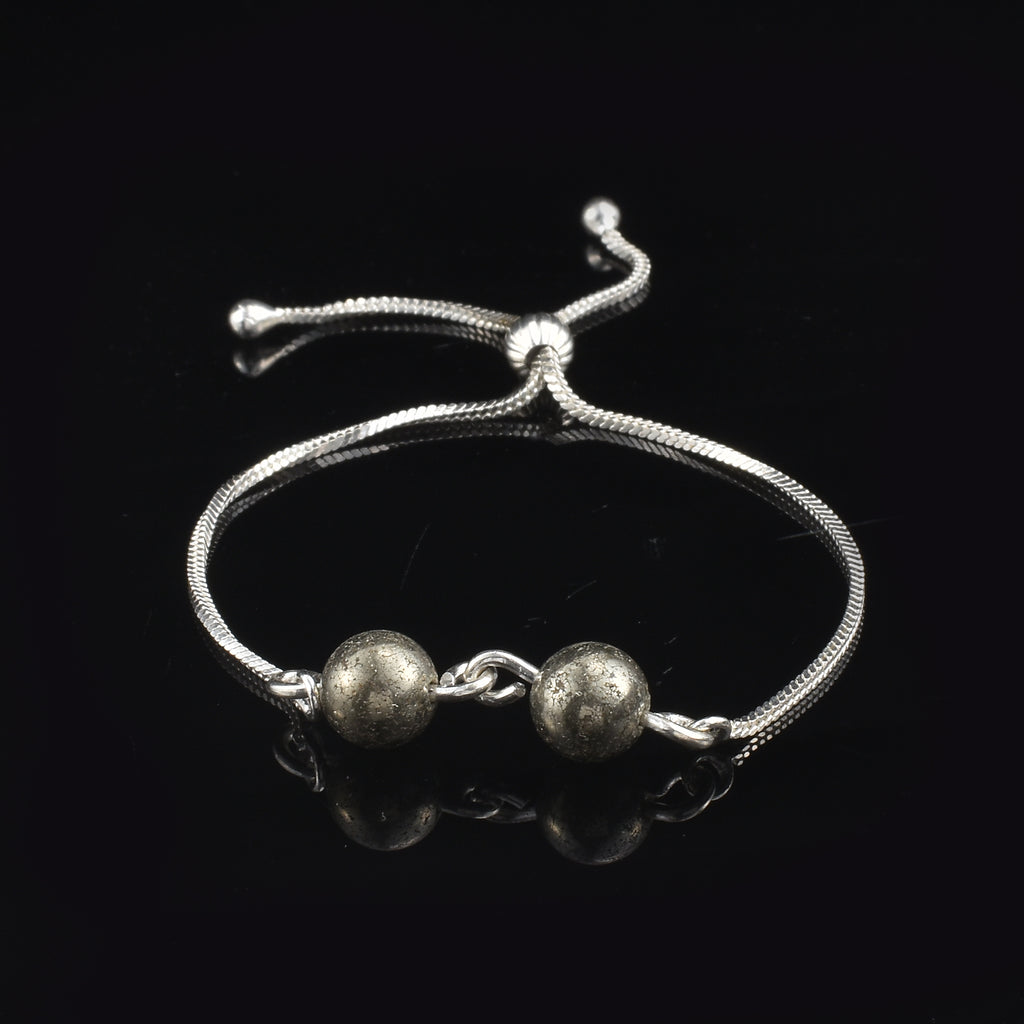 925 Sterling Silver Adjustable Pyrite Slider Bracelet