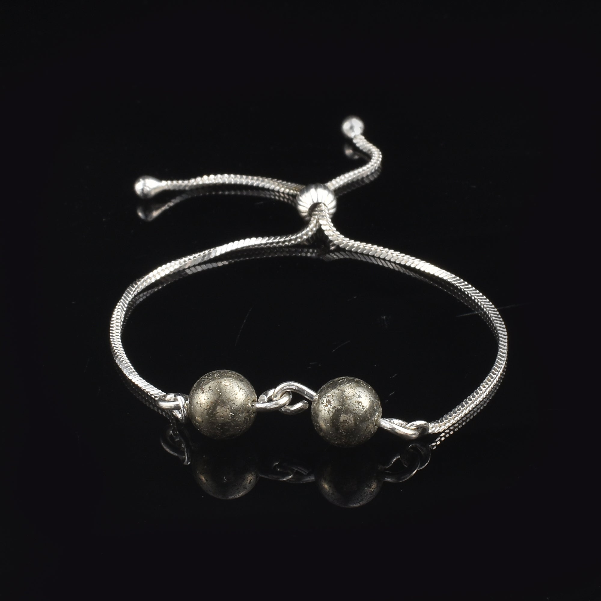 925 Sterling Silver Adjustable Pyrite Slider Bracelet