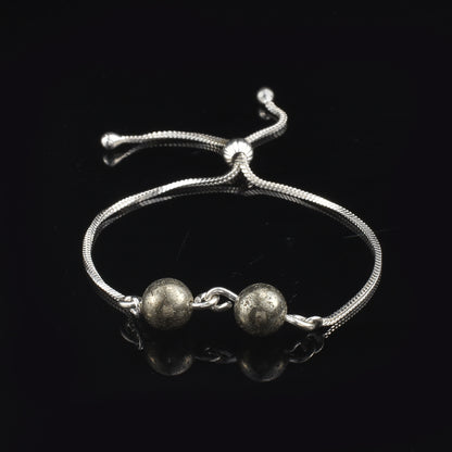 Adjustable Slider Demifine Bracelet with Dual Textured Beads – Silver Finish