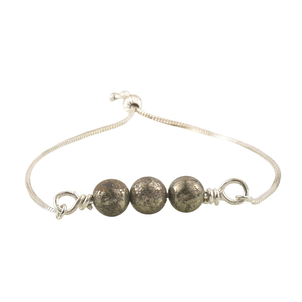 925 Sterling Silver Adjustable Pyrite Bead Slider Bracelet