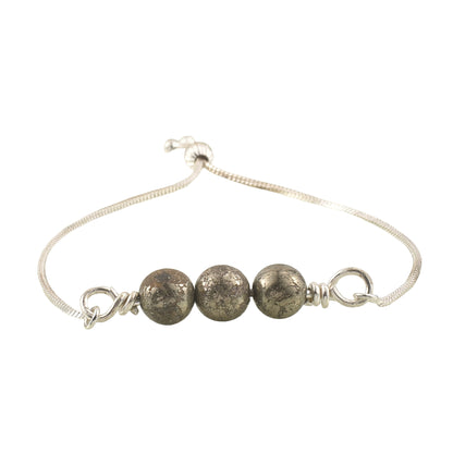 Adjustable Slider Demifine Bracelet with Triple Pyrite Beads – Silver Finish