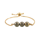 925 Sterling Silver Gold Plated Adjustable Triple Pyrite Gemstone Slider Bracelet